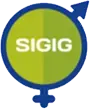 Icono circular verde dividido a la mitad con el texto SIGIG y símbolos de género femenino y masculino integrados.